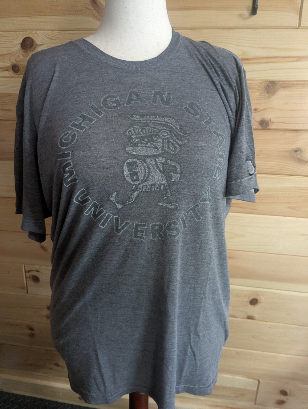 MSU Spartans Tshirt, Gray/Green, Well-worn/Pre-loved, ?Vtg  L/XL Adult